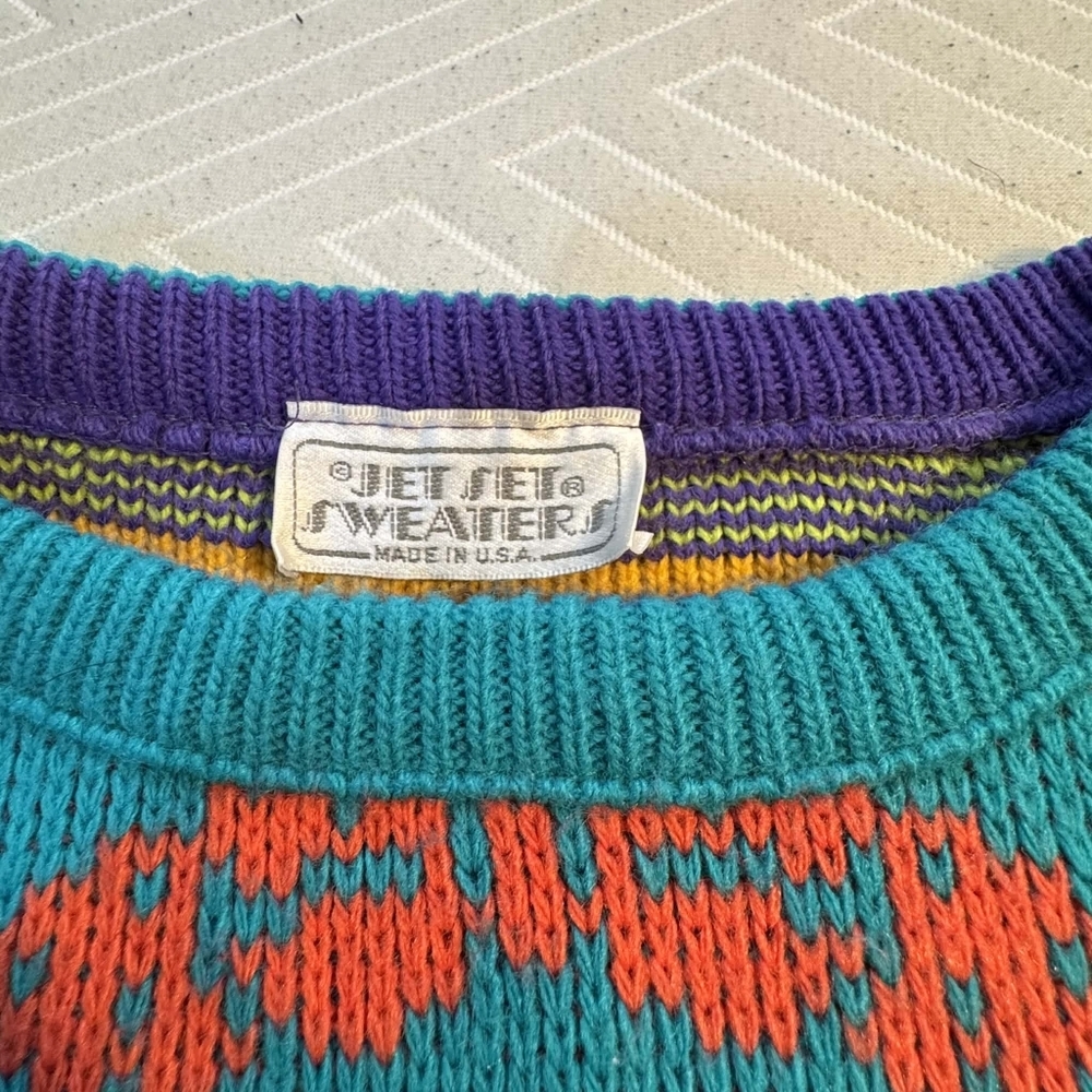 Vintage 1990s Jet Set Girls Sweater Size XL USA Made Fairisle Hearts Bows EUC - Picture 4 of 5